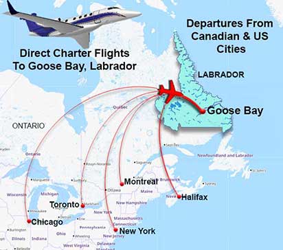 Charter flights to Goose Bay for Cooper's Minipi Lodges connections