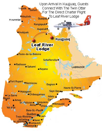 Leaf River Lodge location map northern Quebec